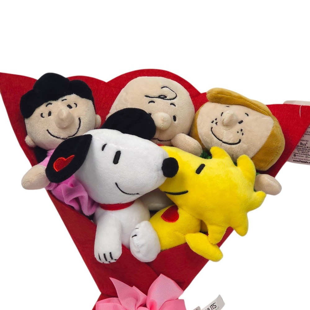 Peanuts Snoopy Plush Bouquet Charlie Brown Lucy Woodstock Ruz Valentine Gift NEW - Picture 3 of 16